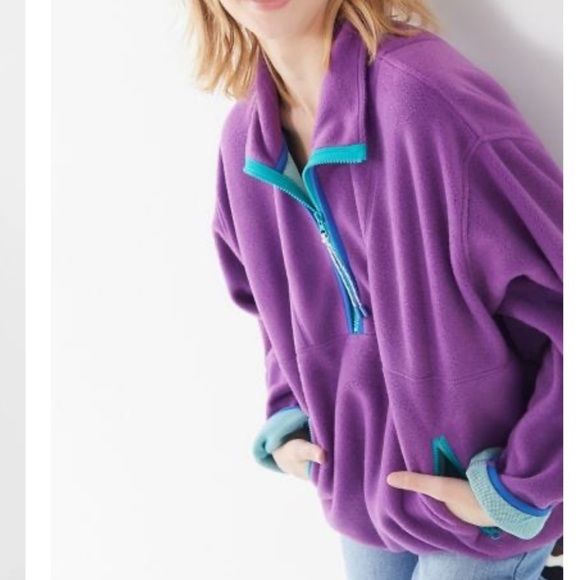 Urban Outfitters Ethan Fleece Half Zip Popover Jacket In Light Blue. NWOT! Sz S - Picture 5 of 9